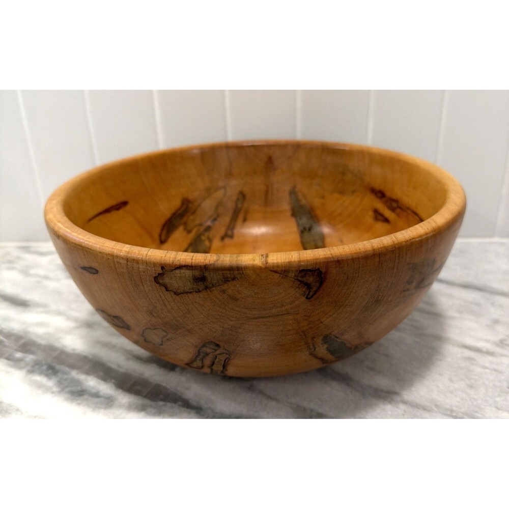 Handmade Crafted Wooden Ambrosia Maple Bowl Food Safe 10x4 Inches Artisan Stamp